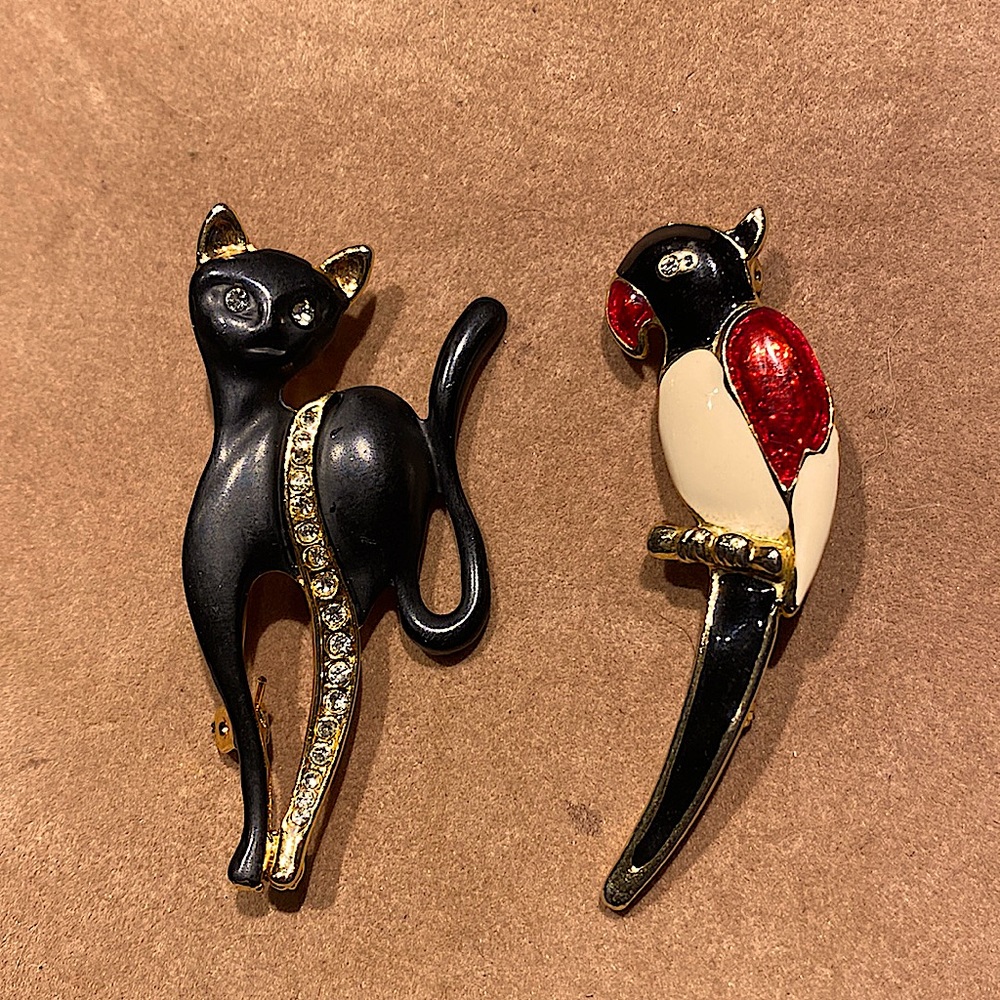 2 Enamel and Rhinestone Brooches